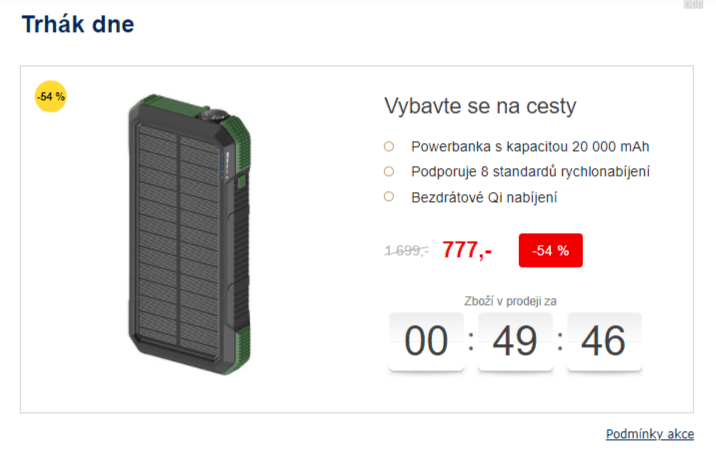 Solární bezdrátová powerbanka Alza, 20000mAh