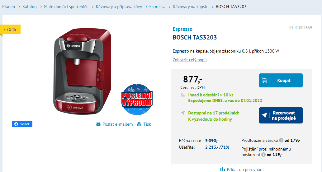 Kapslový kávovar Tassimo Bosch 3203