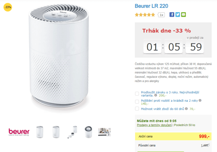 Čistička vzduchu Beurer, 37m2