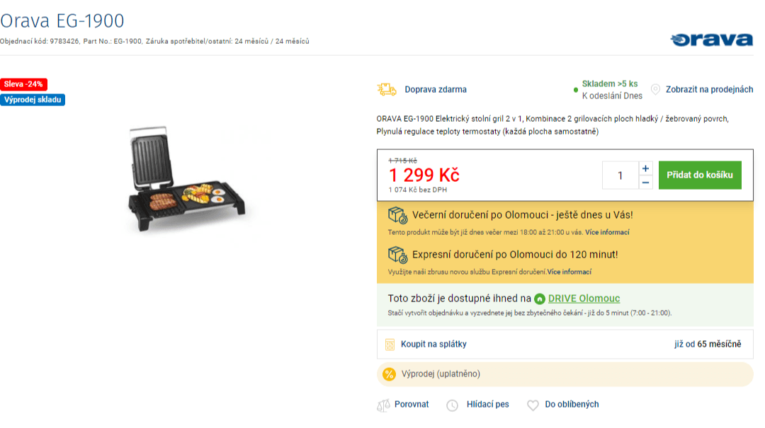 El. gril Orava, 2 plochy, regulace