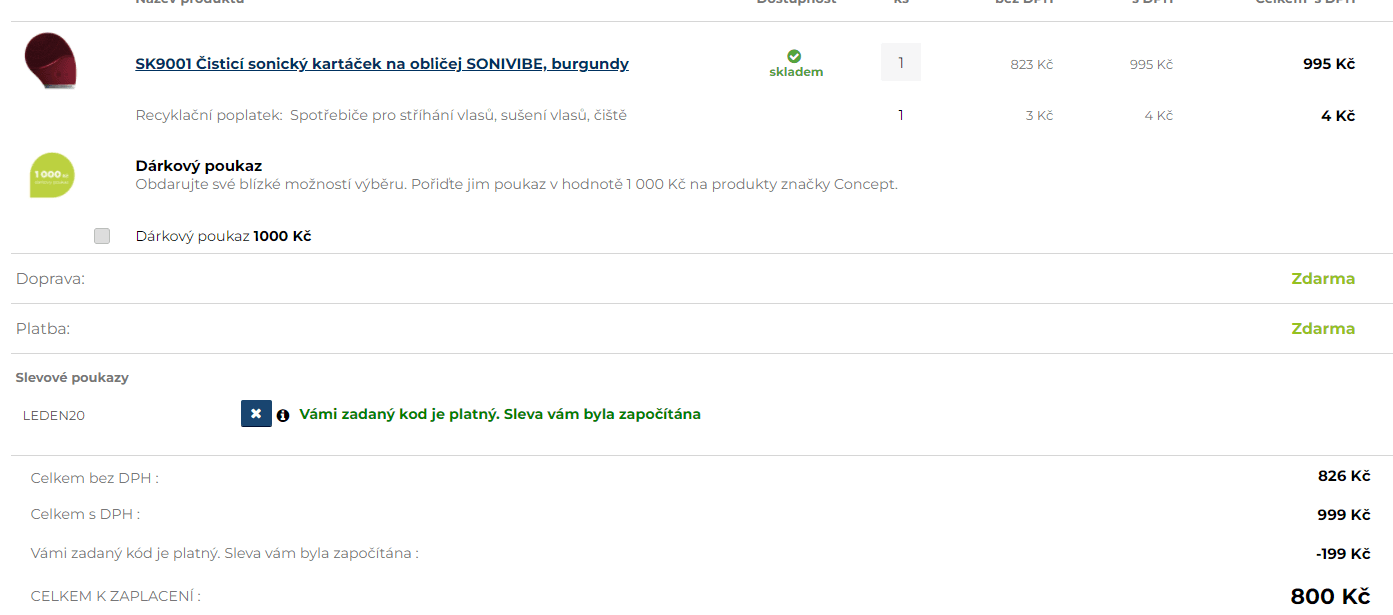 Čistící sonický kartáček na obličej Concept