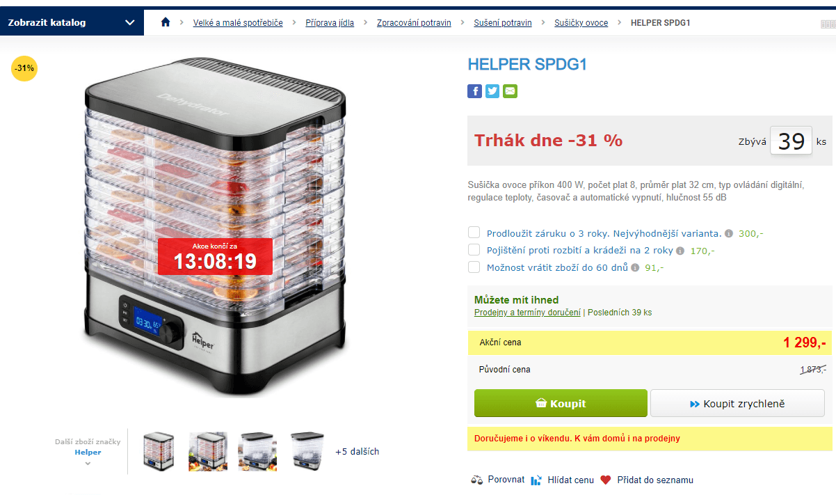 Sušička ovoce Helper, 400W, 8 plat
