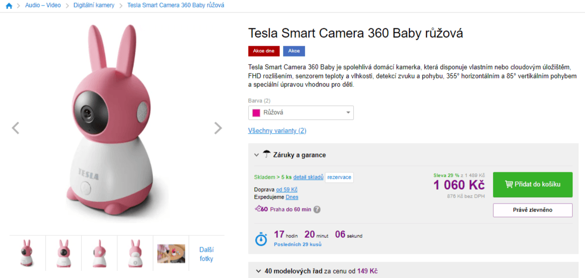 Bezpečnostní kamera Tesla, detekce, rotace