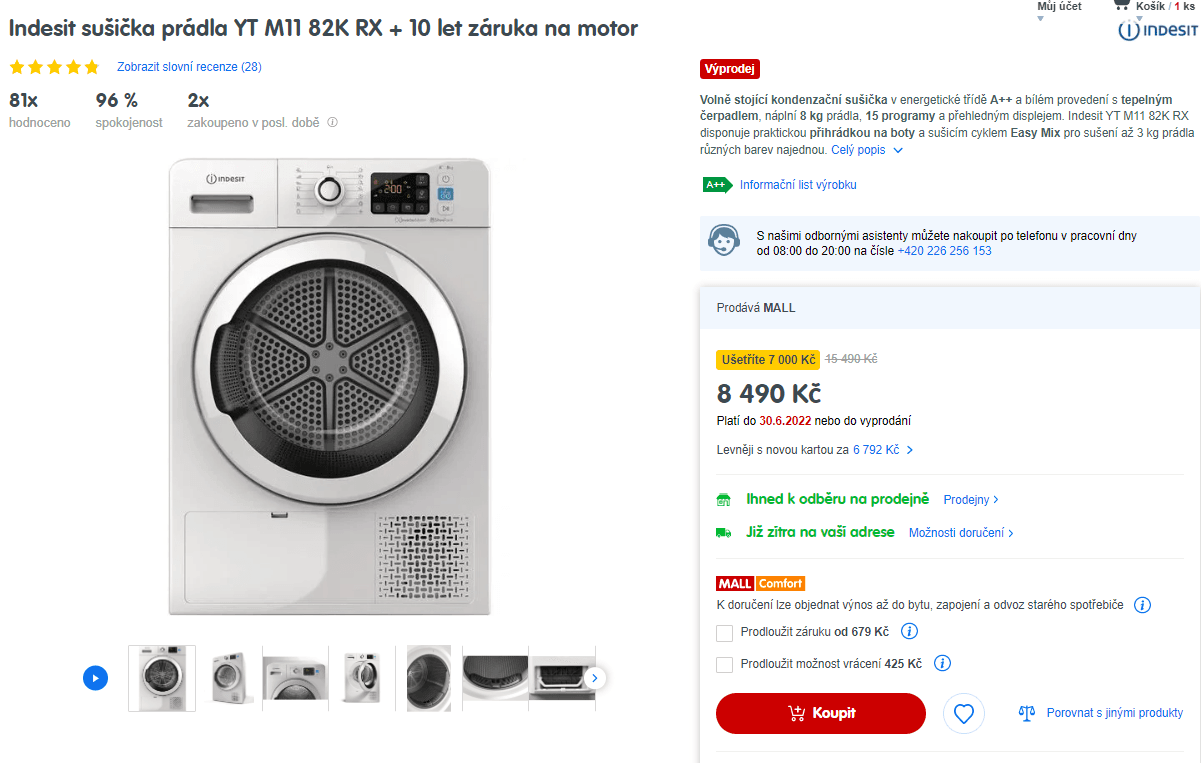 Sušička prádla Indesit, A++, 8 kg