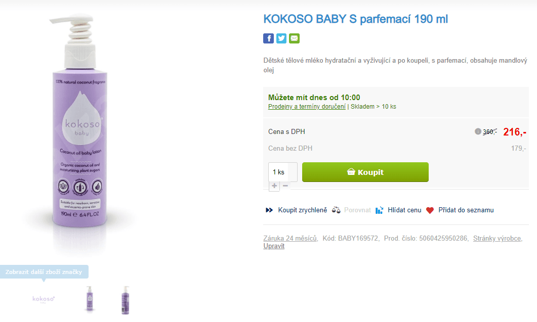 Dětské tělové mléko Kokoso Baby 190 ml