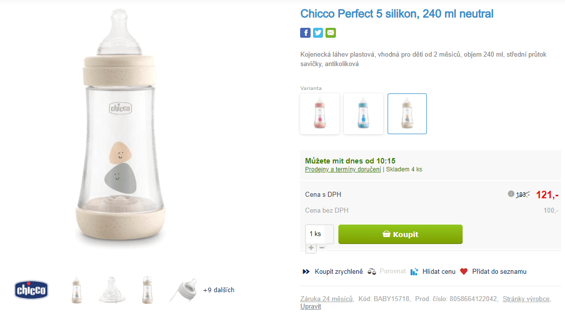 Kojenecká láhev Chicco Perfect 5, 240 ml