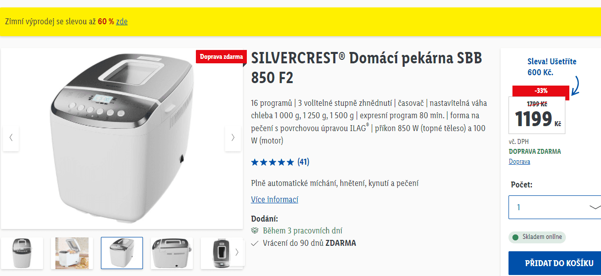 Pekárna Silvercrest, 1,5kg, 16 programů