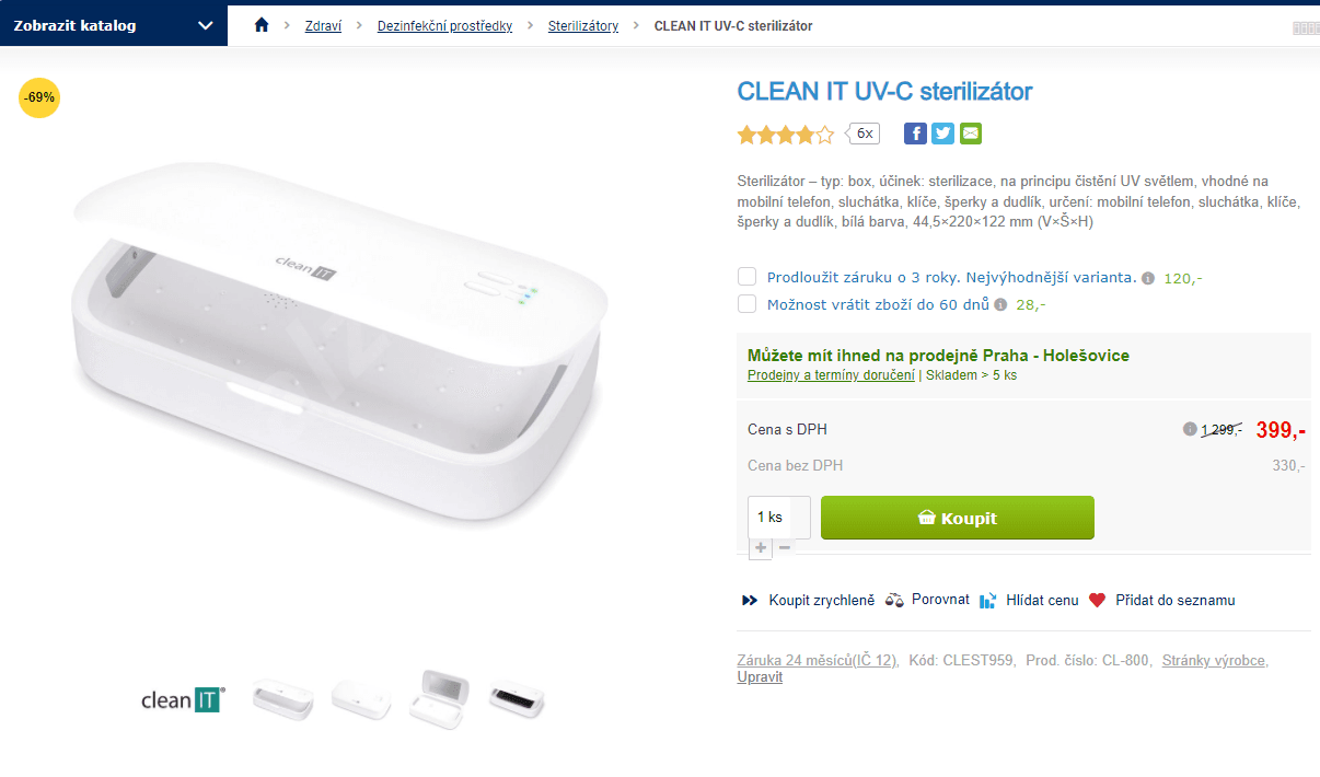 UV sterilizátor mobilů / Aromalampa CLEAN IT