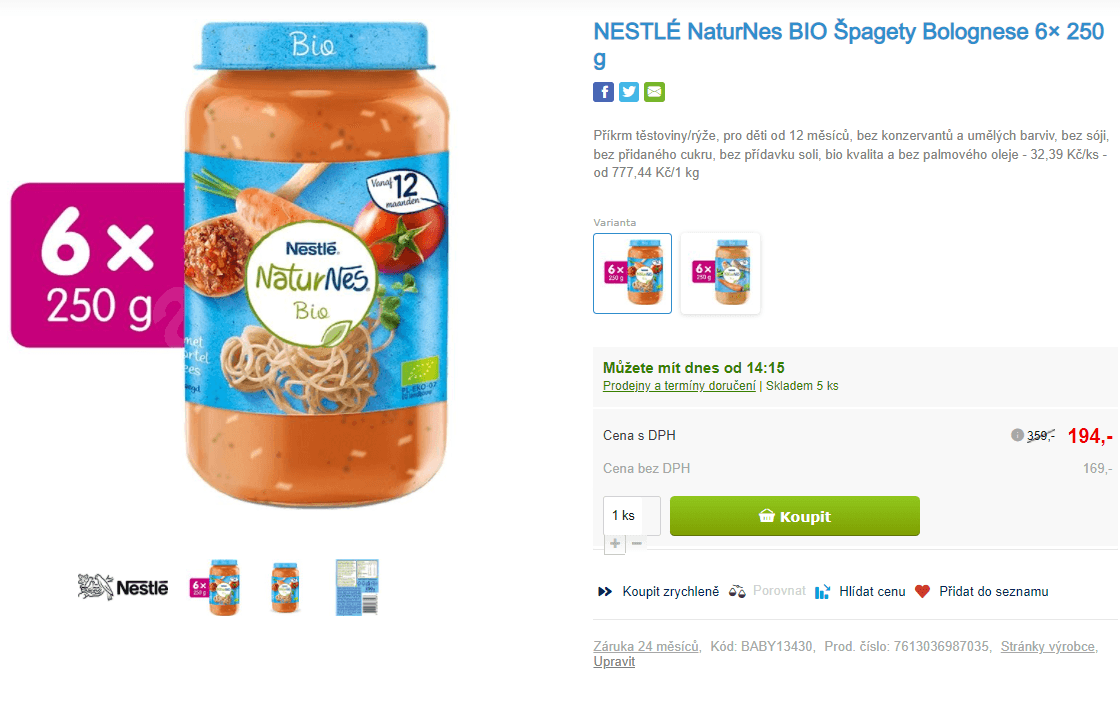 Nestlé NaturNes BIO Špagety Bolognese 6×250 g