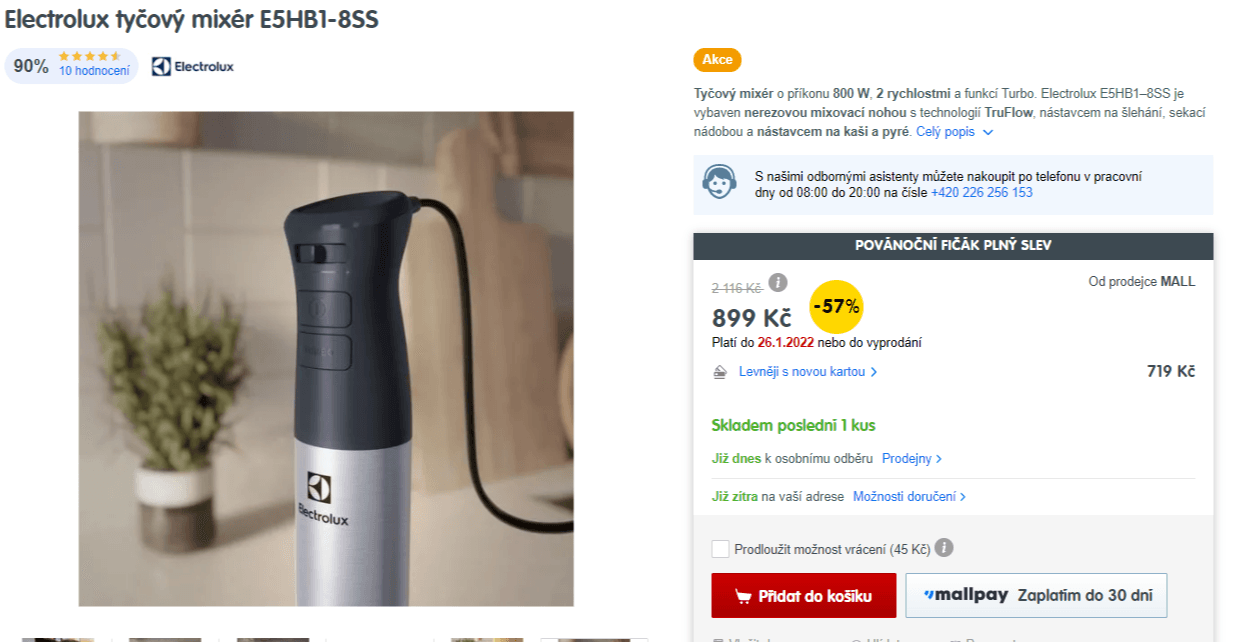 Tyčový mixér Electrolux, příslušenství