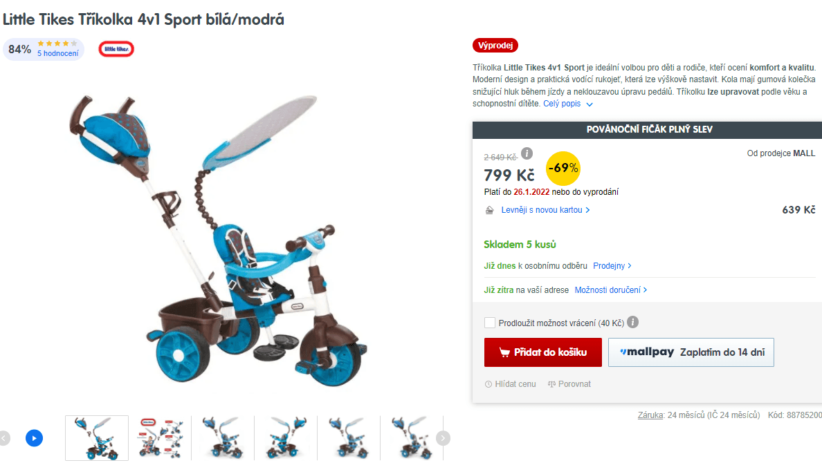 Tříkolka Little Tikes 4v1 Sport bílá/modrá