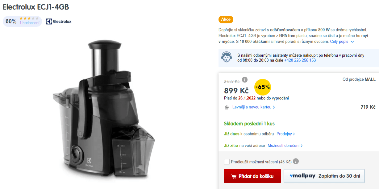 Odstředivý odšťavňovač Electrolux 