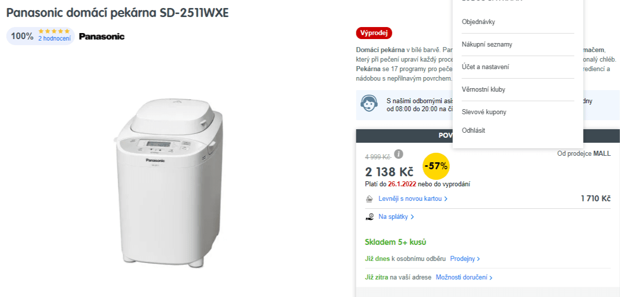 Domácí pekárna Panasonic, 17 prg