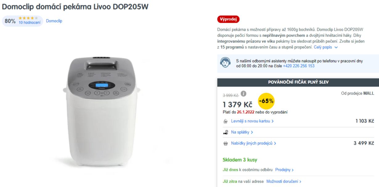 Domácí pekárna Domoclip, 1,6kg, 15 prg