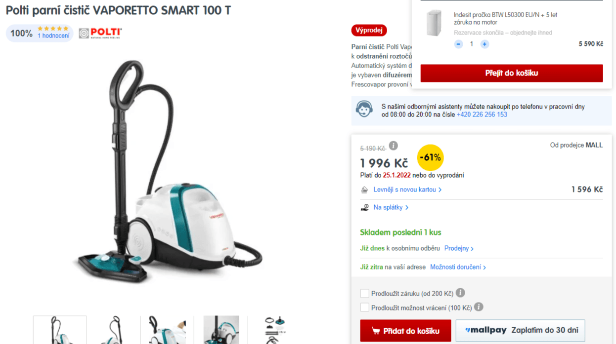 Parní čistič Polti Vaporetto Smart 100 T