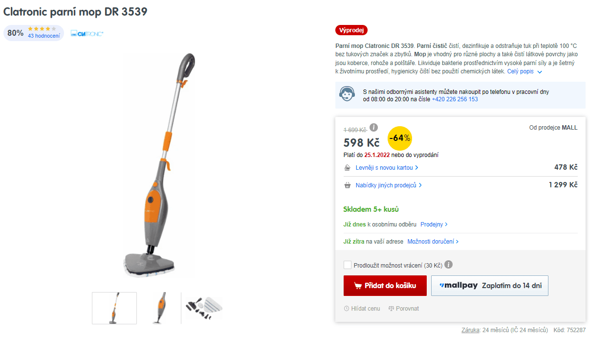 Parní mop Clatronic DR 3539