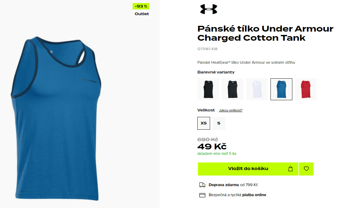 Pánské tílko Under Armour, vel. XS a S
