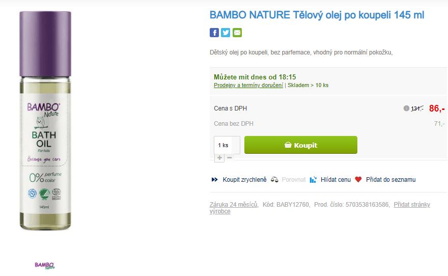 Dětský olej po koupeli Bambo Nature 145 ml