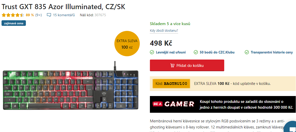 Herní klávesnice Trust GXT, LED