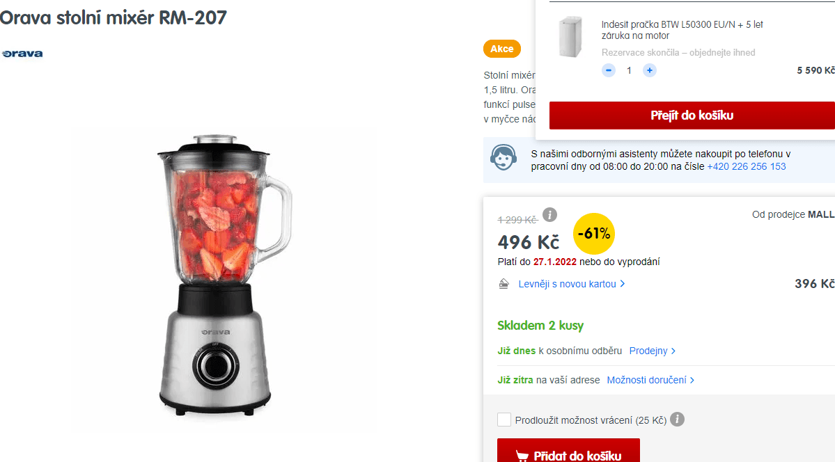 Stolní mixér Orava, 1,5l., sklo