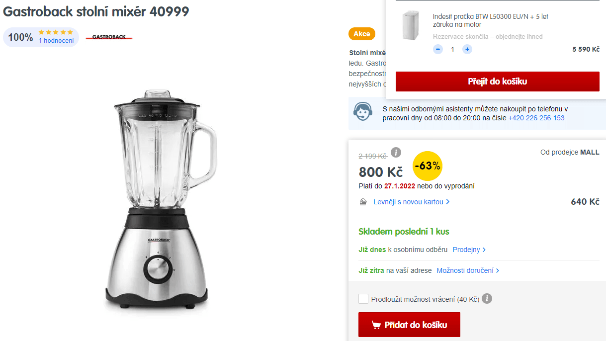 Stolní mixér Gastroback, 1,5 l. sklo