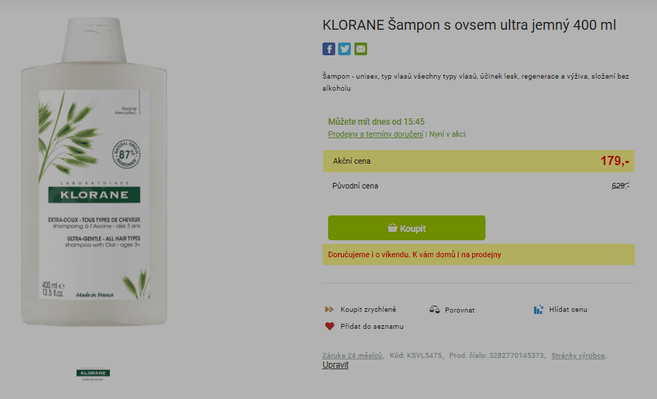 Šampon Klorane s ovsem ultra jemný 400 ml
