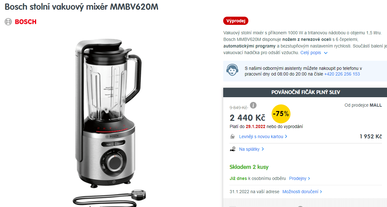 Vakuový stolní mixér Bosch, 37000 ot/min