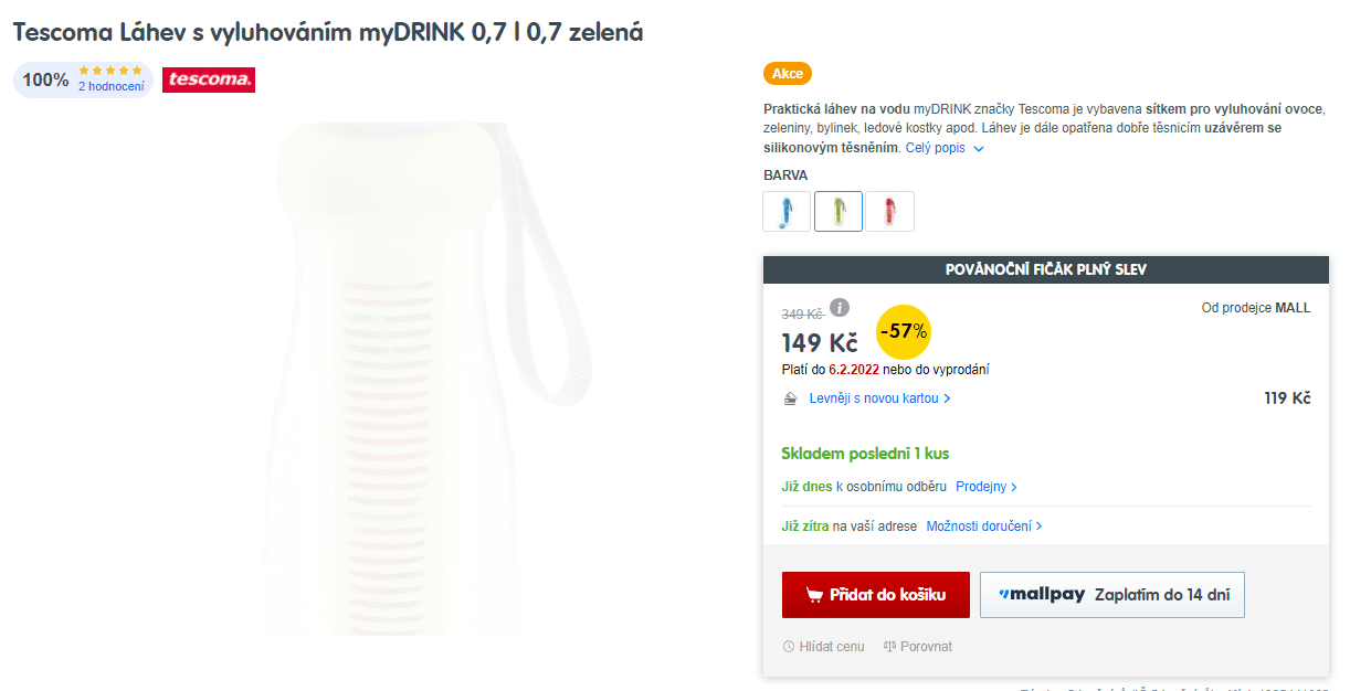 Láhev na vodu s vylouhováním Tescoma 0,7
