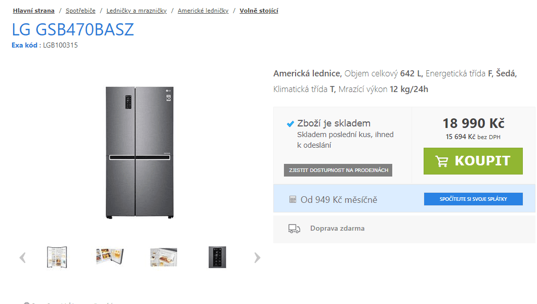 Americká lednice LG, A++, no frost