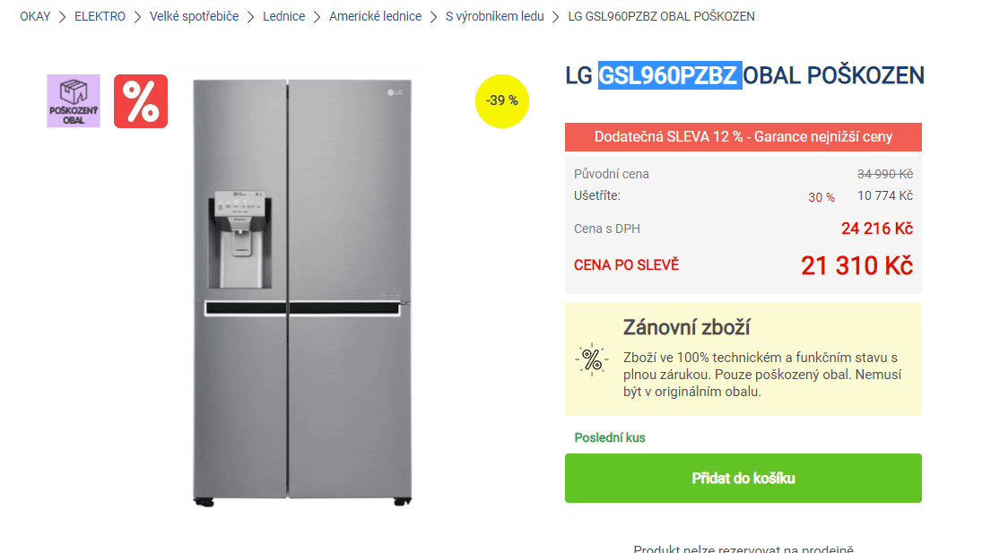 Americká lednice LG, led, voda, no frost