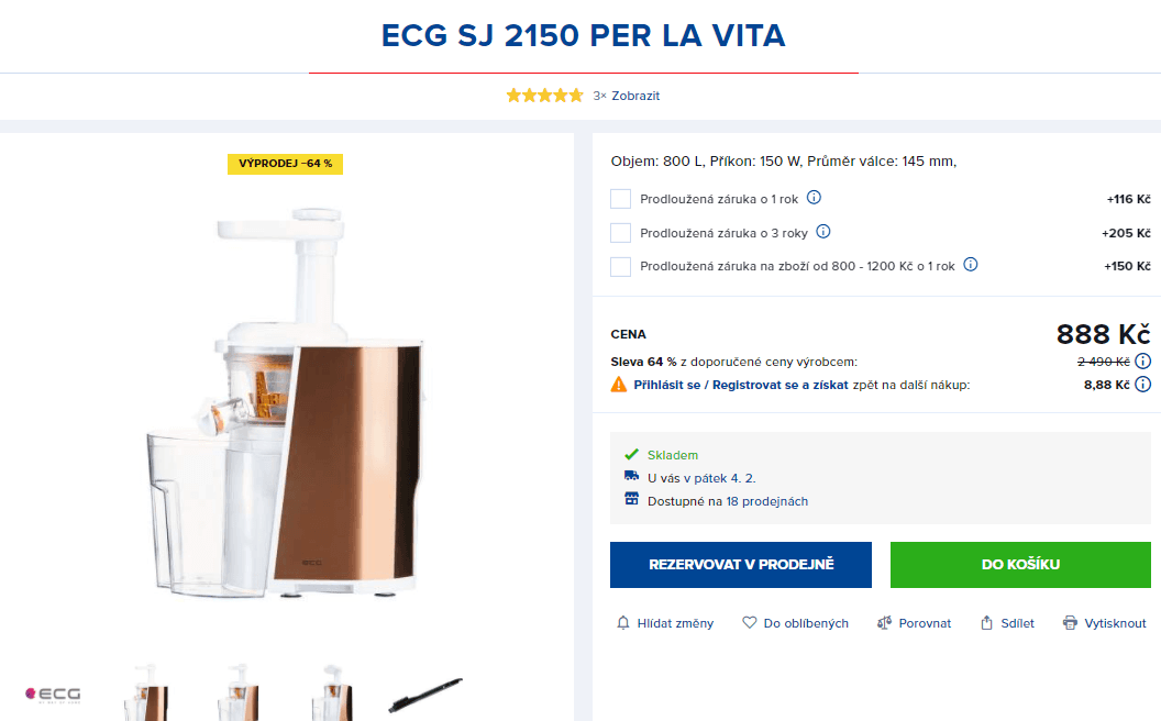 Šnekový odšťavňovač ECG Per la Vita