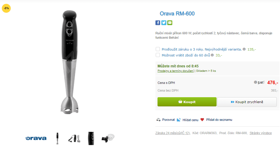 Tyčový mixér Orava, 14000 ot.