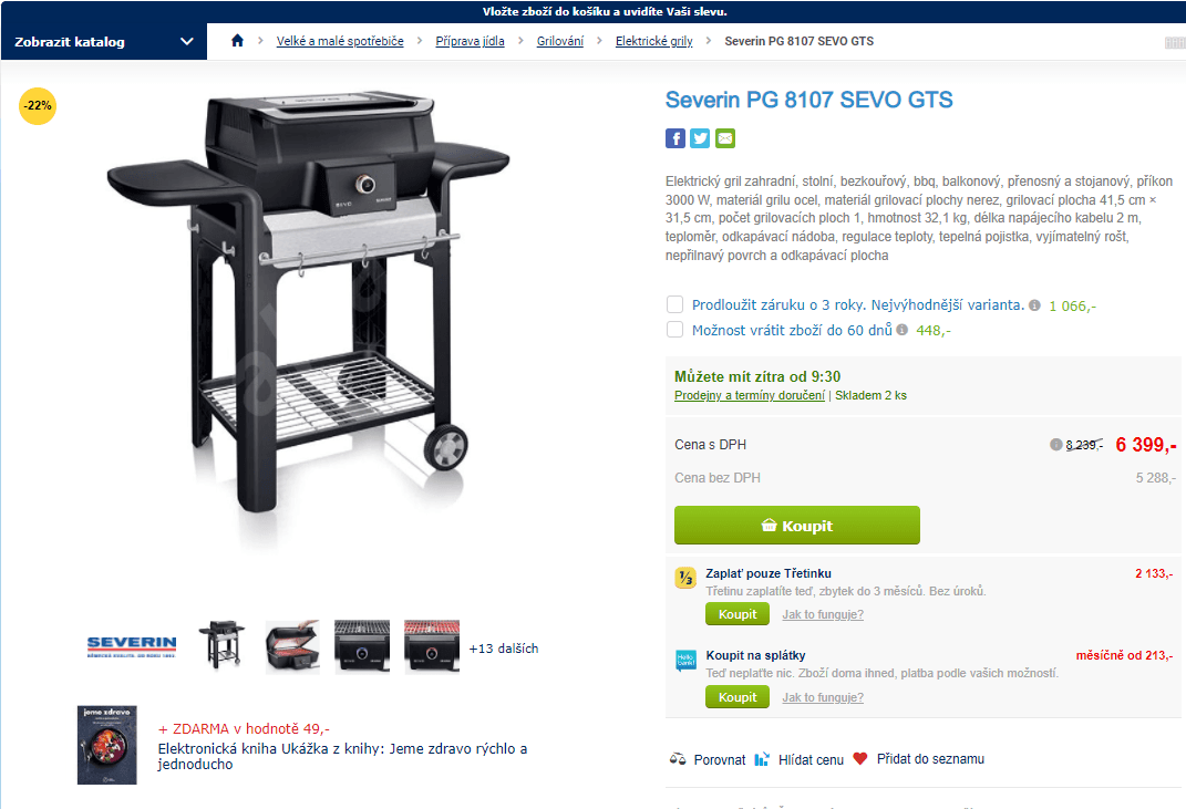 Elektrický gril Severin, bezkouřový, 3000 W