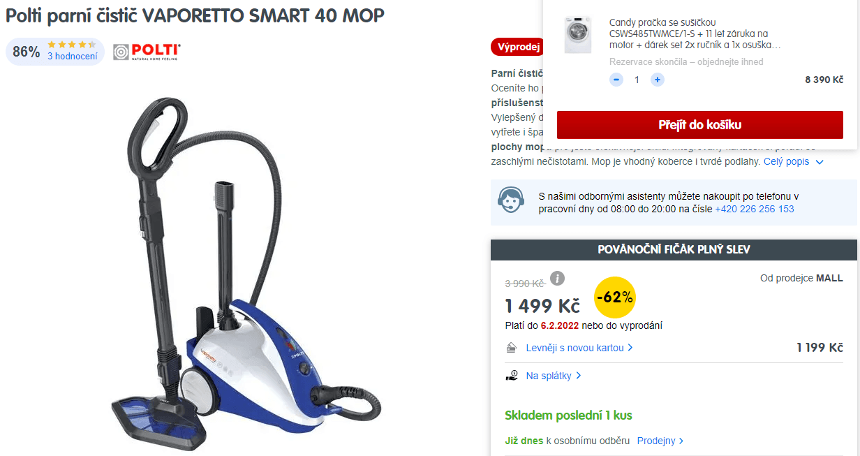 Parní čistič - mop na podlahy Polti