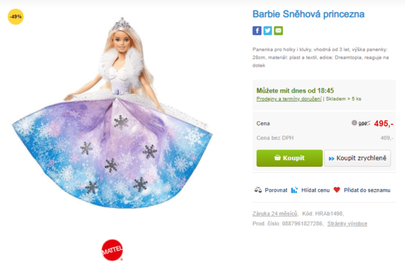 Panenka Mattel Barbie, 29cm