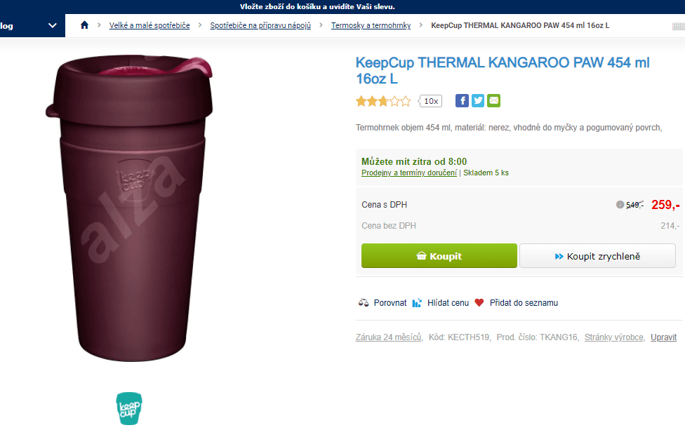 Termohrnek Keep Cup, objem 454 ml