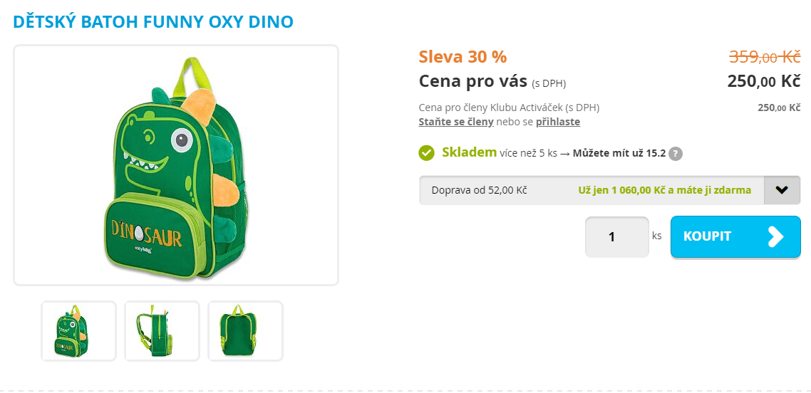 Dětský batoh Oxy Funny Dino, 6 l