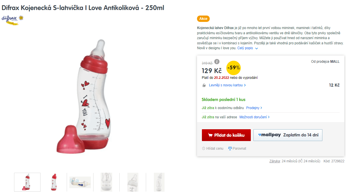 Kojenecká láhev Difrax Antikoliková 250 ml