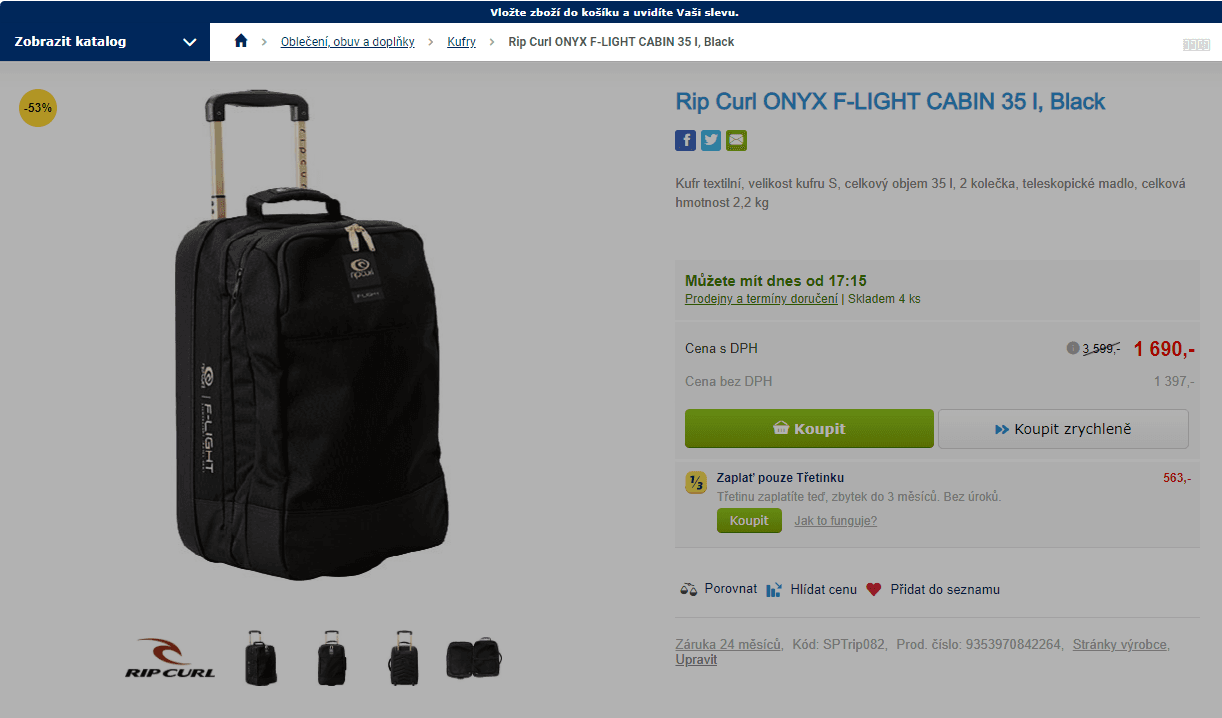 Kufr Rip Curl Onyx F-LIGHT Cabin 35 l