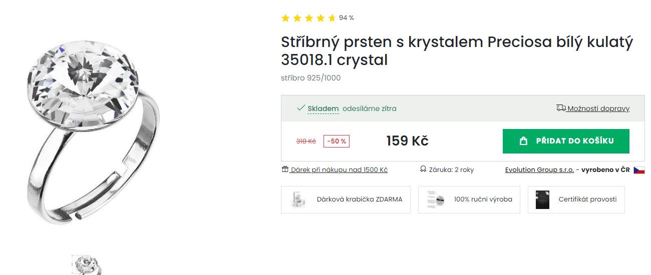 Stříbrný prsten s krystalem Preciosa