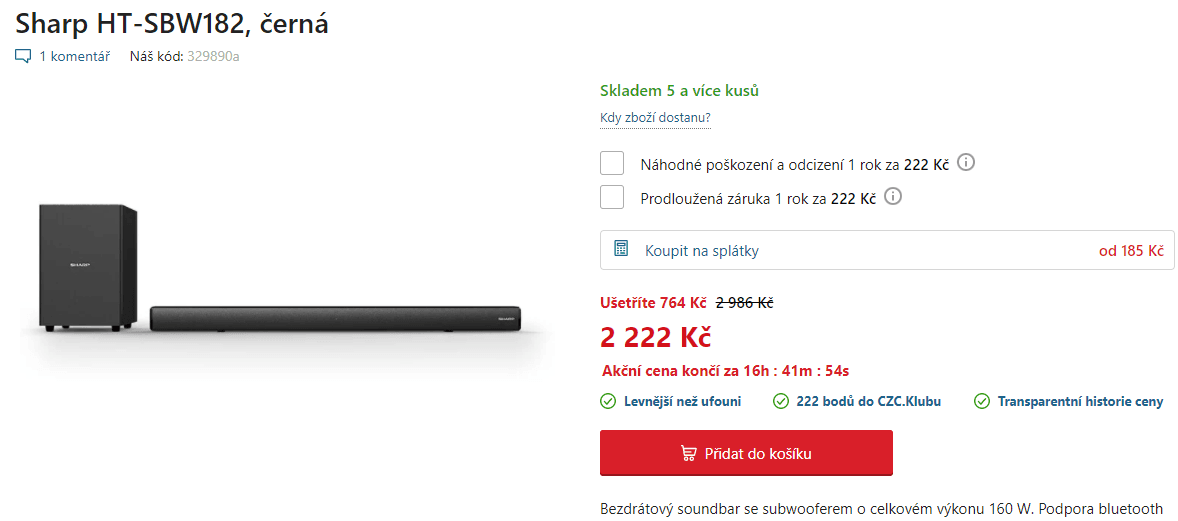 BT soundbar, subwoofer, 2.1, 160W