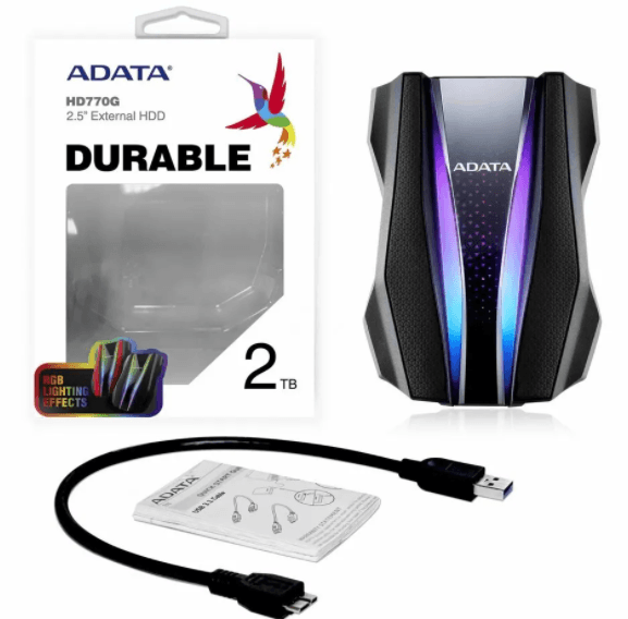 Externí disk ADATA, 2TB, odolný, RGB