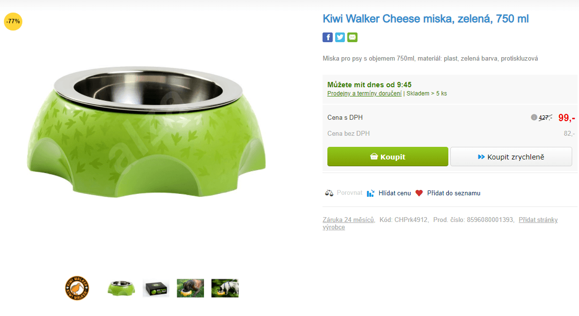 Miska pro psy Kiwi Walker Cheese 750 ml