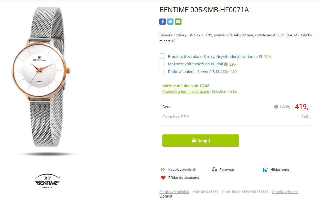 Dámské hodinky Bentime, stříbrná barva
