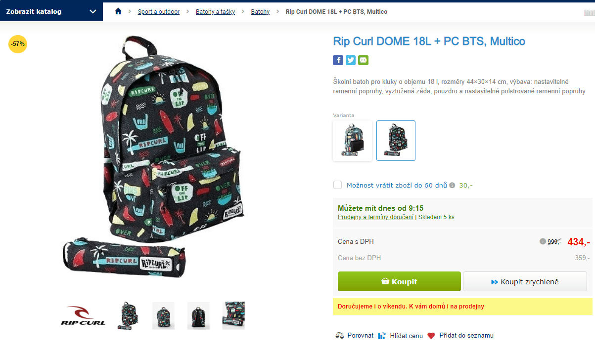 Školní batoh + penál Rip Curl Dome, 18 l