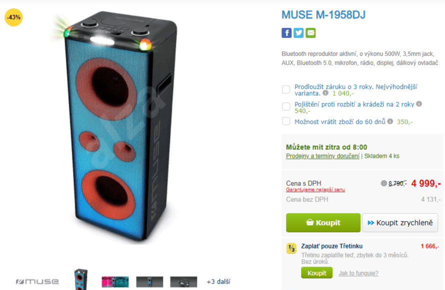 BT repro Muse, 500W, FM, CD, mikrofon