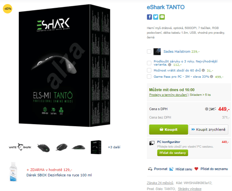 Herní USB myš eShark, RGB