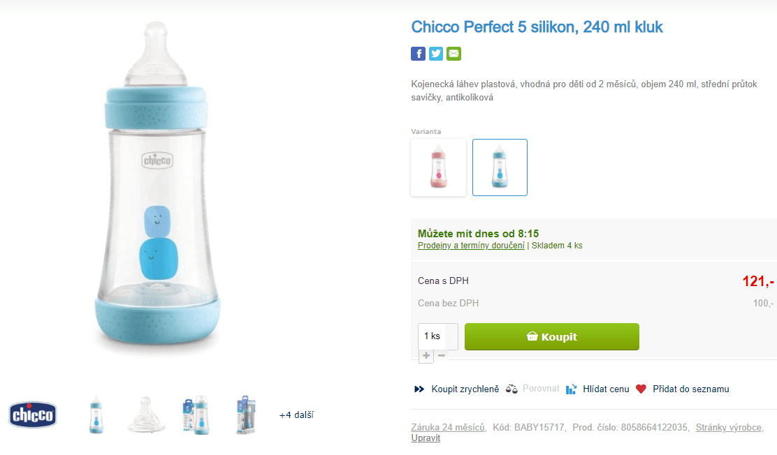 Kojenecká láhev Chicco Perfect 5, 240 ml