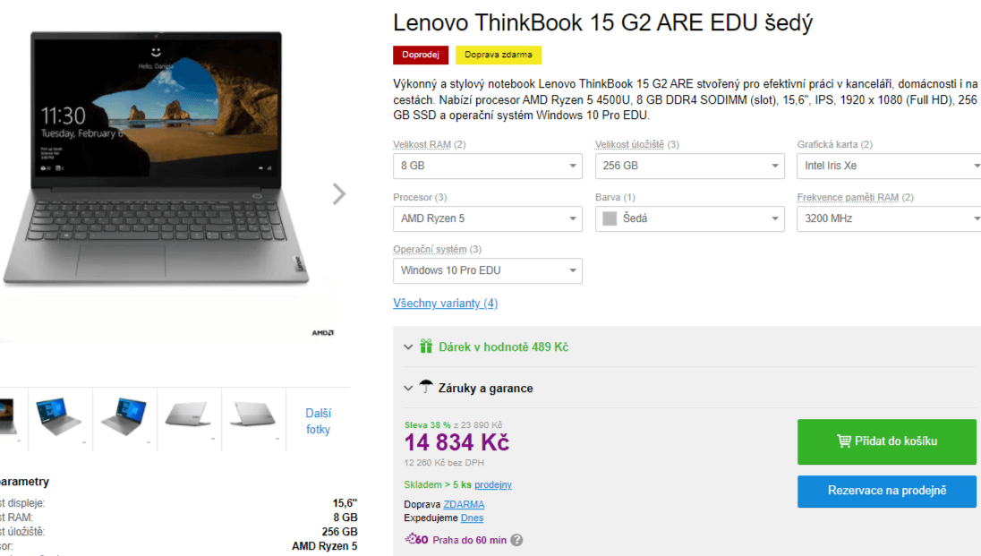 Lenovo, až 4GHz, 8GB RAM, SSD, 15,6"