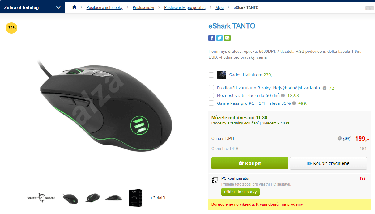 Herní USB myš eShark, RGB